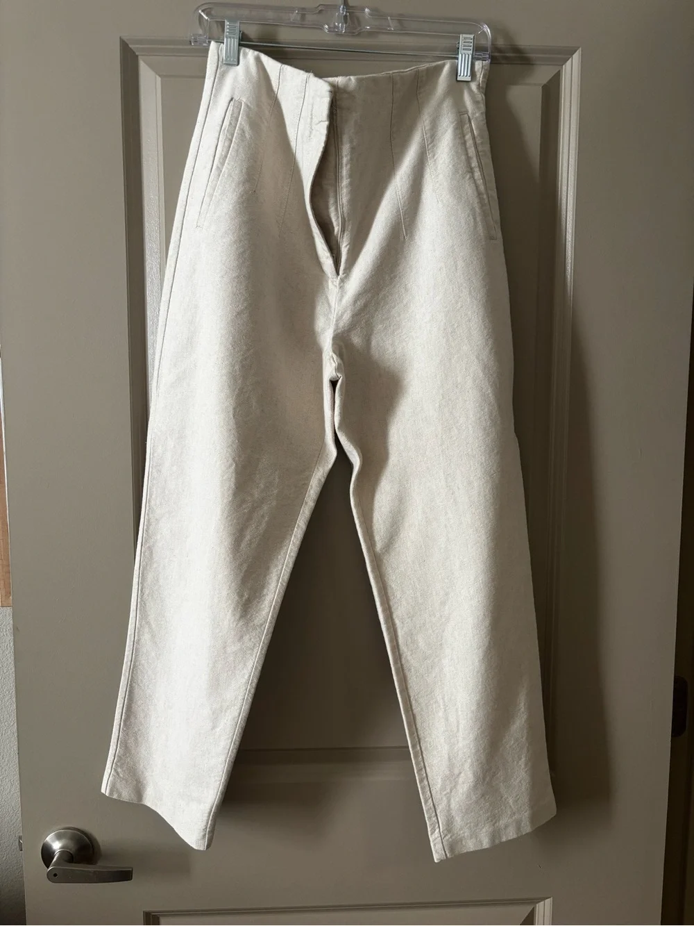 ZARA Rustic High-Waisted Slim Ankle Pants Natural Size L